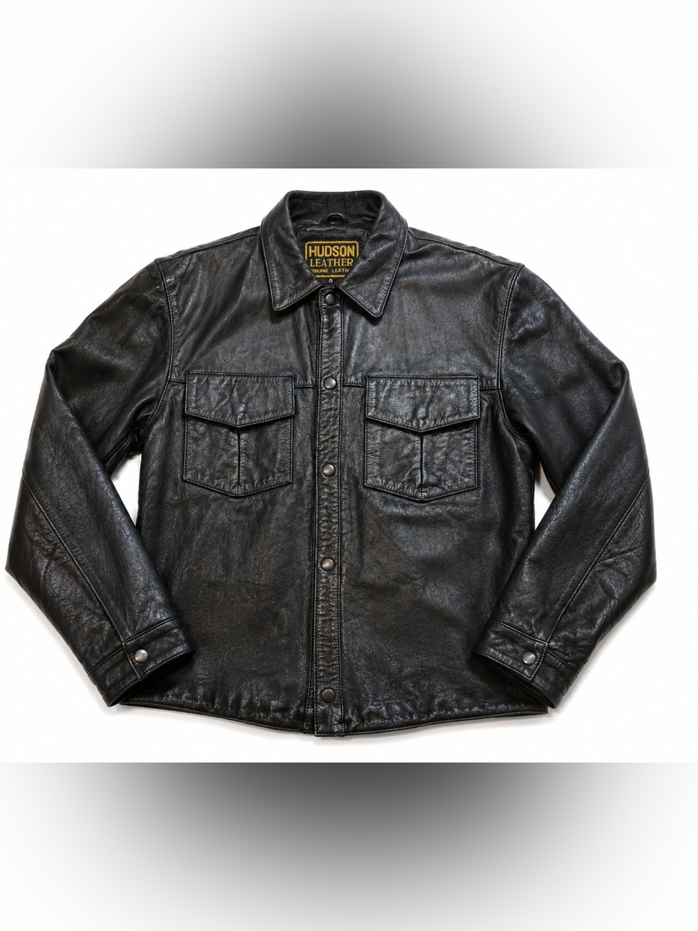 Hudson Leather Genuine Leather Black Shirt Jacket Size Small Vintage Moto